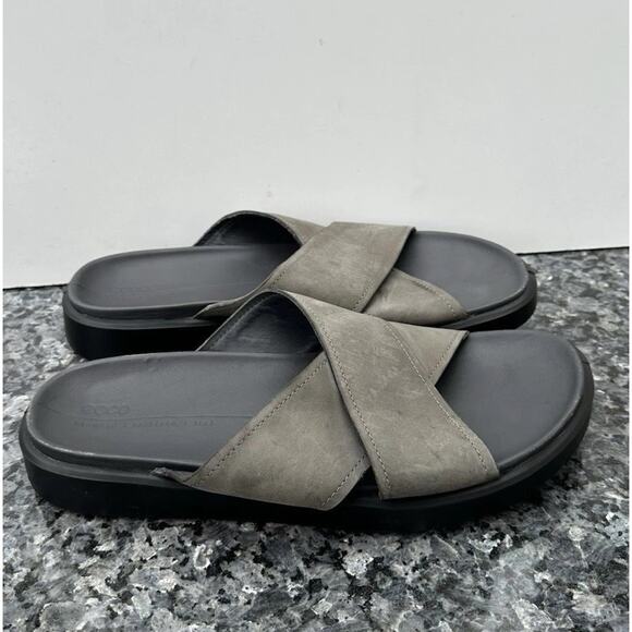 ECCO Leather Flowt Cross Strap Men\'s Sandals Size US 10 $120 Green/ Gray/ Black main image 4